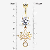 Detail View 1 of Golden Royal Princess Crown Sparkle Belly Button Ring-Clear Gem