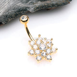 Detail View 2 of Golden Grand Sparkle Spring Flower Belly Button Ring-Clear Gem