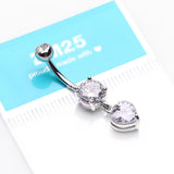 Detail View 3 of Elegant Heart Drop Sparkle Belly Button Ring-Clear Gem