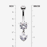 Detail View 1 of Elegant Heart Drop Sparkle Belly Button Ring-Clear Gem
