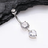 Detail View 2 of Elegant Heart Drop Sparkle Belly Button Ring-Clear Gem