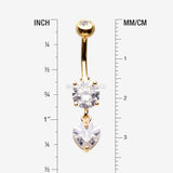 Detail View 1 of Golden Elegant Heart Drop Sparkle Belly Button Ring-Clear Gem