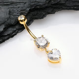Detail View 2 of Golden Elegant Heart Drop Sparkle Belly Button Ring-Clear Gem