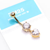 Detail View 3 of Golden Elegant Heart Drop Sparkle Belly Button Ring-Clear Gem