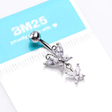 Detail View 3 of Butterfly Duo Sparkle Belly Button Ring-Clear Gem