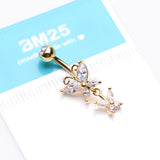 Detail View 3 of Golden Butterfly Duo Sparkle Belly Button Ring-Clear Gem