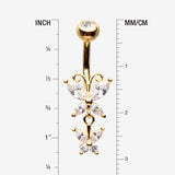 Detail View 1 of Golden Butterfly Duo Sparkle Belly Button Ring-Clear Gem