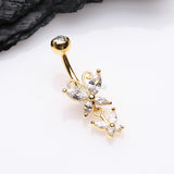 Detail View 2 of Golden Butterfly Duo Sparkle Belly Button Ring-Clear Gem