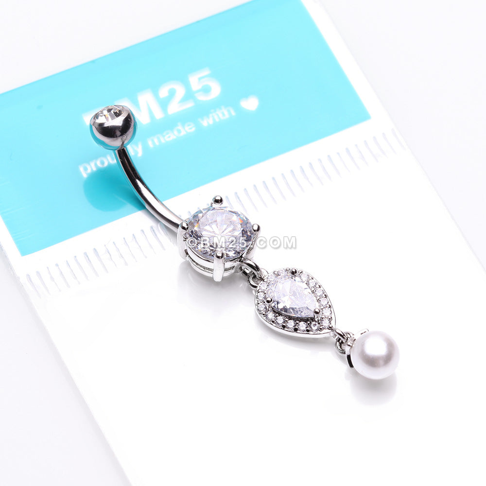 Detail View 3 of Pearlescent Teardrop Lumi Sparkle Belly Button Ring-Clear Gem
