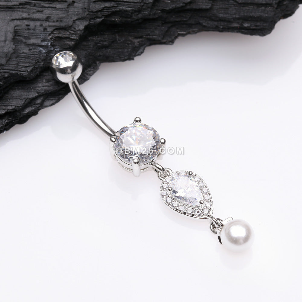 Detail View 2 of Pearlescent Teardrop Lumi Sparkle Belly Button Ring-Clear Gem