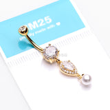 Detail View 3 of Golden Pearlescent Teardrop Lumi Sparkle Belly Button Ring-Clear Gem