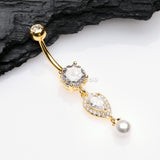 Detail View 2 of Golden Pearlescent Teardrop Lumi Sparkle Belly Button Ring-Clear Gem