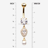 Detail View 1 of Golden Pearlescent Teardrop Lumi Sparkle Belly Button Ring-Clear Gem