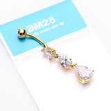Detail View 3 of Golden Cascading Teardrop Sparkles Belly Button Ring-Clear Gem