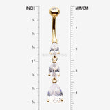 Detail View 1 of Golden Cascading Teardrop Sparkles Belly Button Ring-Clear Gem