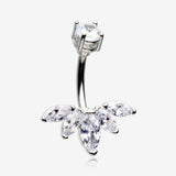 Lotus Marquise Floral Sparkle Belly Button Ring-Clear Gem