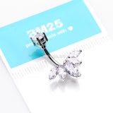Detail View 3 of Lotus Marquise Floral Sparkle Belly Button Ring-Clear Gem