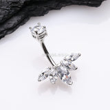 Detail View 2 of Lotus Marquise Floral Sparkle Belly Button Ring-Clear Gem