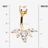Detail View 1 of Golden Lotus Marquise Floral Sparkle Belly Button Ring-Clear Gem