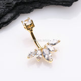 Detail View 2 of Golden Lotus Marquise Floral Sparkle Belly Button Ring-Clear Gem
