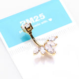 Detail View 3 of Golden Lotus Marquise Floral Sparkle Belly Button Ring-Clear Gem