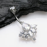 Detail View 2 of Floral Elegant Art Deco Sparkle Belly Button Ring -Clear Gem