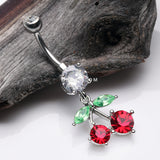 Detail View 2 of Luscious Cherry Sparkle Belly Button Ring-Clear Gem/Red