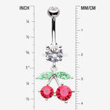 Detail View 1 of Luscious Cherry Sparkle Belly Button Ring-Clear Gem/Red