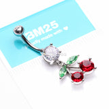 Detail View 3 of Luscious Cherry Sparkle Belly Button Ring-Clear Gem/Red