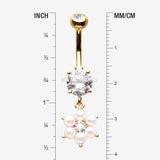 Detail View 1 of Golden Pearlescent Spring Flower Sparkle Dangle Belly Button Ring-Clear Gem/White