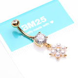 Detail View 3 of Golden Pearlescent Spring Flower Sparkle Dangle Belly Button Ring-Clear Gem/White