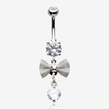 Dainty Bow-Tie Prong Gem Sparkle Belly Button Ring-Clear Gem