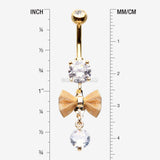 Detail View 1 of Golden Dainty Bow-Tie Prong Gem Sparkle Belly Button Ring-Clear Gem