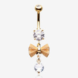Golden Dainty Bow-Tie Prong Gem Sparkle Belly Button Ring