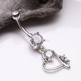 Detail View 2 of Journey Heart Curvature Sparkles Belly Button Ring-Clear Gem