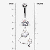 Detail View 1 of Journey Heart Curvature Sparkles Belly Button Ring-Clear Gem