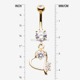 Detail View 1 of Golden Journey Heart Curvature Sparkles Belly Button Ring-Clear Gem