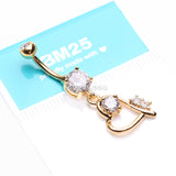 Detail View 3 of Golden Journey Heart Curvature Sparkles Belly Button Ring-Clear Gem