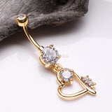 Detail View 2 of Golden Journey Heart Curvature Sparkles Belly Button Ring-Clear Gem