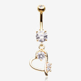 Golden Journey Heart Curvature Sparkles Belly Button Ring