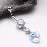 Detail View 2 of Iridescent Sparkle Heart Lumi Belly Button Ring-Clear Gem/Aurora Borealis