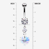 Detail View 1 of Iridescent Sparkle Heart Lumi Belly Button Ring-Clear Gem/Aurora Borealis