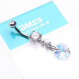 Detail View 3 of Iridescent Sparkle Heart Lumi Belly Button Ring-Clear Gem/Aurora Borealis