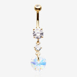 Golden Iridescent Sparkle Heart Lumi Belly Button Ring-Clear Gem/Aurora Borealis