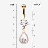 Detail View 1 of Golden Luscious Teardrop Multi-Gem Sparkle Belly Button Ring-Clear Gem