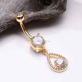 Detail View 2 of Golden Luscious Teardrop Multi-Gem Sparkle Belly Button Ring-Clear Gem