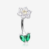 Blooming Sparkle Spring Flower Belly Button Ring-Clear Gem/Yellow/Green