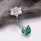 Detail View 2 of Blooming Sparkle Spring Flower Belly Button Ring-Clear Gem/Yellow/Green