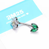 Detail View 3 of Blooming Sparkle Spring Flower Belly Button Ring-Clear Gem/Yellow/Green