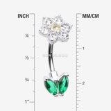 Detail View 1 of Blooming Sparkle Spring Flower Belly Button Ring-Clear Gem/Yellow/Green